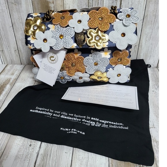 KURT GEIGER Floral Embellished Handle Chain Bag Party Purse Occasion Statement - Picture 9 of 11